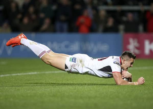 Ulster's Jacob Stockdale scores against Connacht