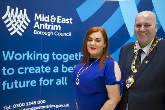 Chief Executive of Mid and East Antrim Borough Council Anne Donaghy and Mayor Paul Reid.