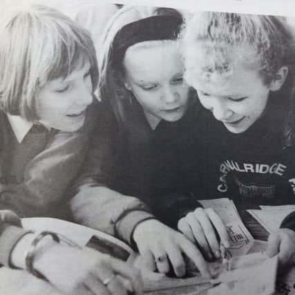 Working together in Carnalridge Primary School in April 1993 are Lyndsay Vance, Laura Carson and Louise Harper.