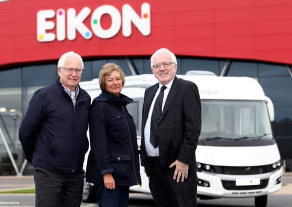 Promoting the upcoming Northern Ireland Leisure Show at the Eikon Exhibition Centre, Lisburn are: (l-r) Billy Nutt MBE from Nutt Promotions, show organiser; Audrey Hill, Thompson Leisure and Alderman Allan Ewart MBE, Chairman of Lisburn & Castlereagh City Council's Development Committee.