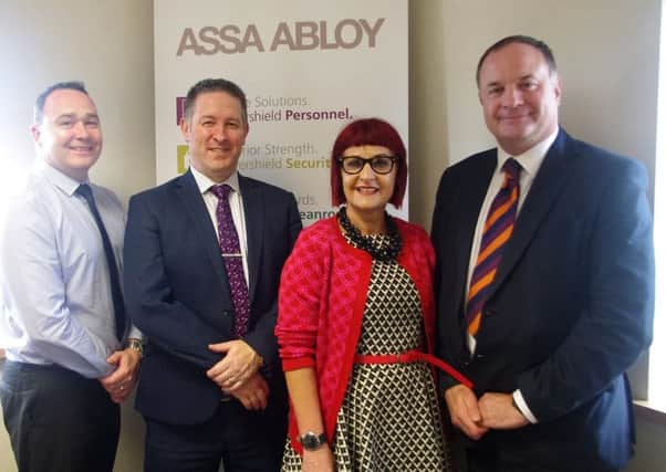 Pictured at the Lisburn Chamber study visit are committee members Stephen Houston, Tanya Lytle and Evan Morton with Brian Sofley from Assa Abloy.