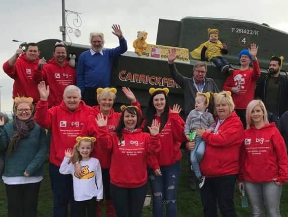 Driving instructors including Caroline Johnston, from Caroline's School of Motoring in Carrickfergus, at the Churchill tank on the Marine Highway during the Children in Need Big Learner Relay.