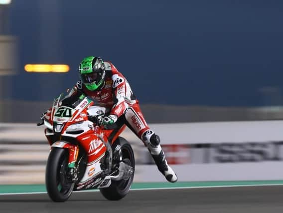 Eugene Laverty was ninth fastest on the Milwaukee Aprilia in opening practice at the Losail International Circuit.