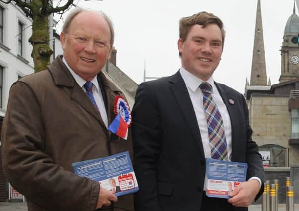 TUV leader Jim Allister MLA (left) and the party's Lagan Valley representative Sammy Morrison pictured canvassing in Lisburn in February this year.