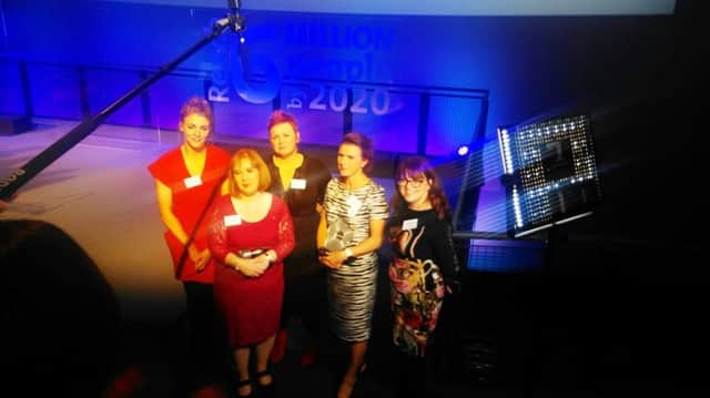 Receiving the award in the Science Museum, London,  are members of the project team, from left: Grainne McGoldrick, teacher St Colums PS; Louise Gilmore, project lead and teacher, Gayle Murray, teacher and, Heather Quiery, governor, all Portstewart PSland Michele Shaw, teacher St Colums PS.