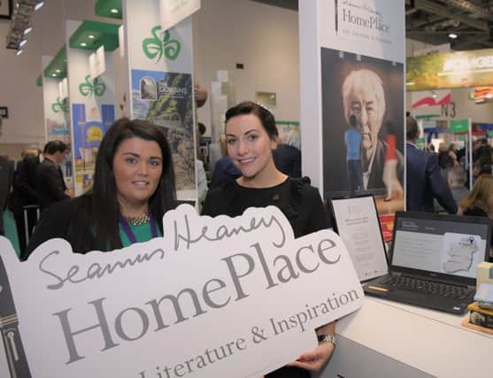 Mary McKeown, Seamus Heaney HomePlace; and Claire Brosnan, Tourism Ireland, at World Travel Market in London.
