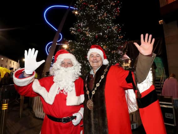 Mayor Tim Morrow and special VIP guest Santa. Photo by William Cherry, Presseye