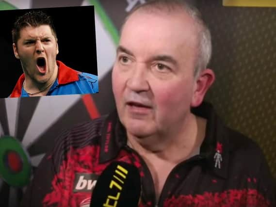 Phil 'The Power' Taylor and inset, Daryl Gurney from Londonderry.
