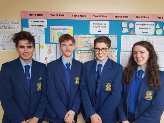 The Loreto College team who won the Northern Ireland heat of the UK Mathematics Trust Senior Team Mathematics Challenge. The team members, who were accompanied by Mrs Martina Mackle to the competition, which was held in Rockport School, Holywood, were: Molly Brennan (Year 14), Callum Johnston (Year 14), Conor Kelly (Year 13)
and Joseph Mullan (Year 13).