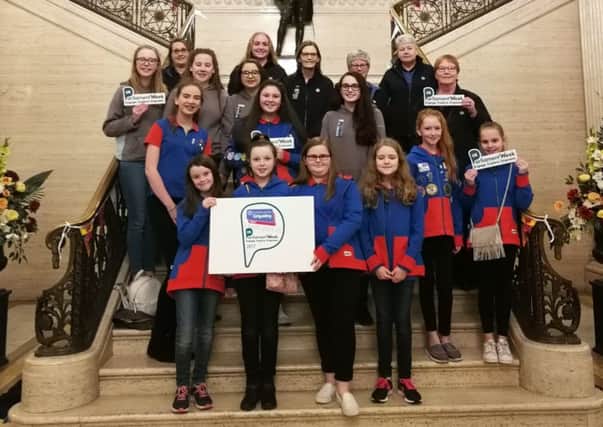 Cullybackey Guides and Senior Section attending their reception at Stormont last week for UK Parliament week.